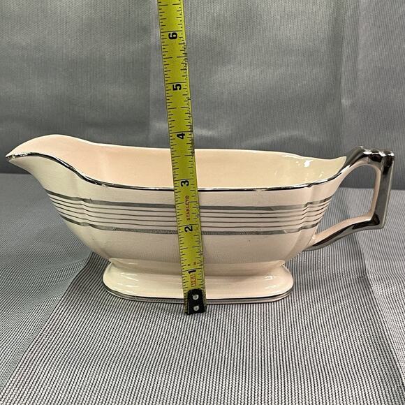 Limoges Peach Blo Ritz Platinum Gravy Boat Seabring Ohio Platinum Etching Trim - Picture 9 of 9